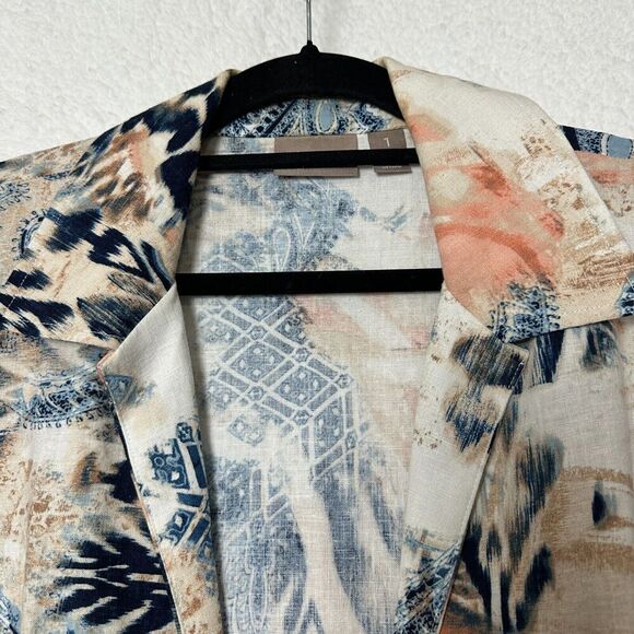 2/$30 Chicos Linen Open Front Blazer Jacket Size 1 M Boho Resortwear Paisley - Picture 8 of 12